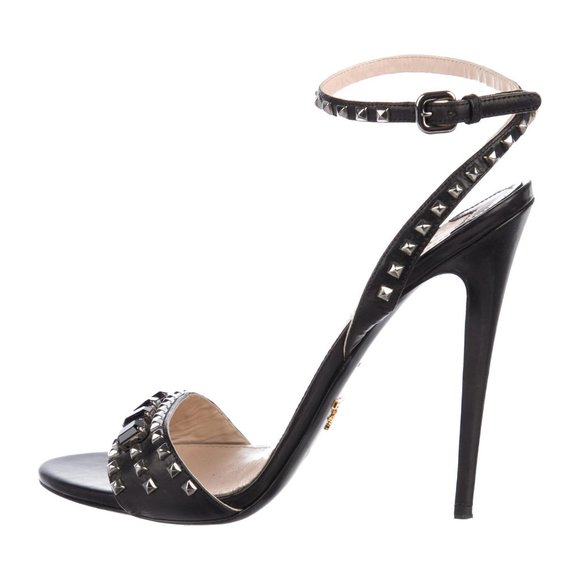 PRADA 38 Studded Rhinestone Jewel Ankle Strap Sandal Stiletto Heels - Picture 3 of 11